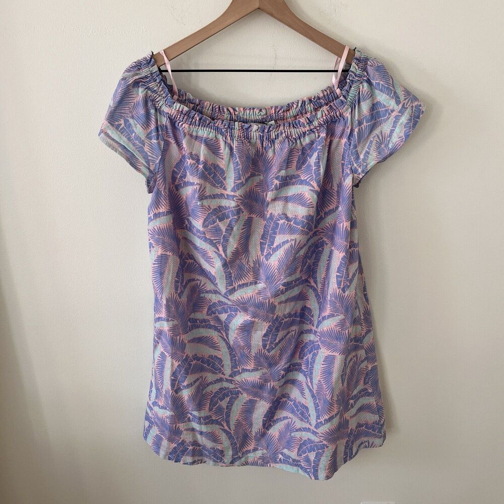 Vineyard Vines Womens Large Off Shoulder Hawaiian Mini Dress Palm Leaf Coastal